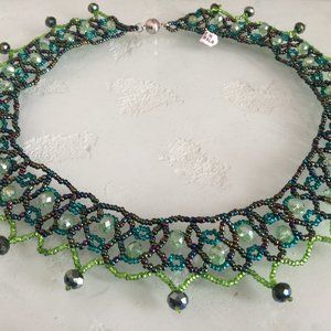 Czech Bead 20" CARMEN Necklace IRIDESCENT GREENS